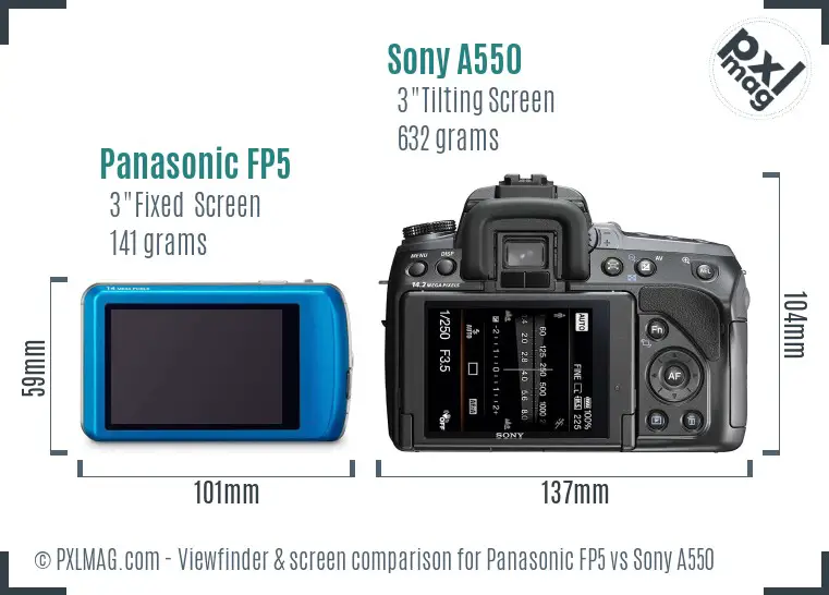 Panasonic FP5 vs Sony A550 Screen and Viewfinder comparison