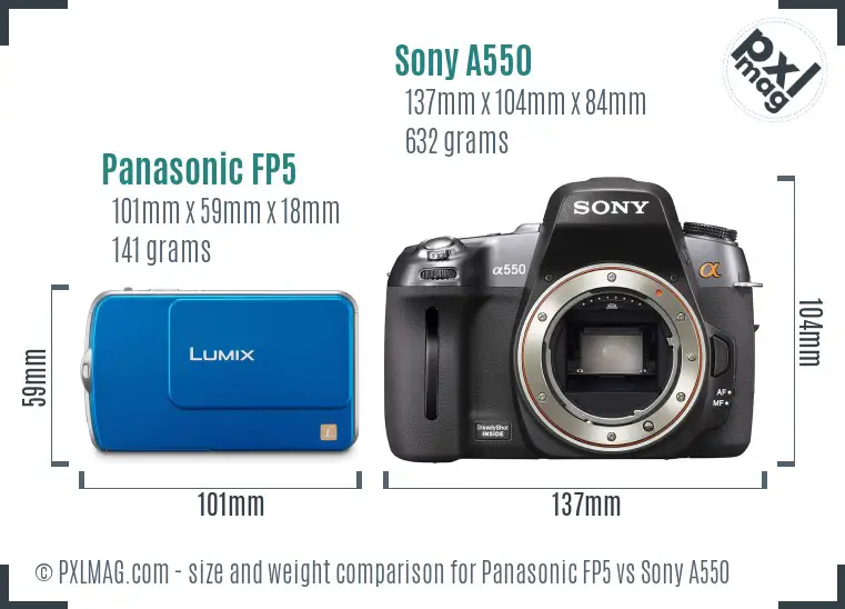 Panasonic FP5 vs Sony A550 size comparison