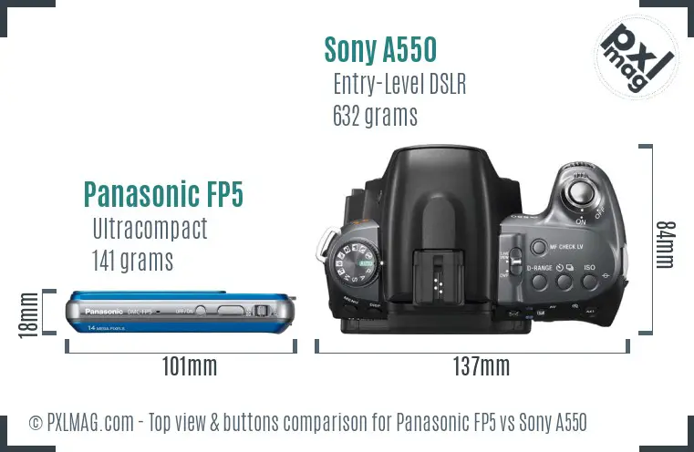 Panasonic FP5 vs Sony A550 top view buttons comparison