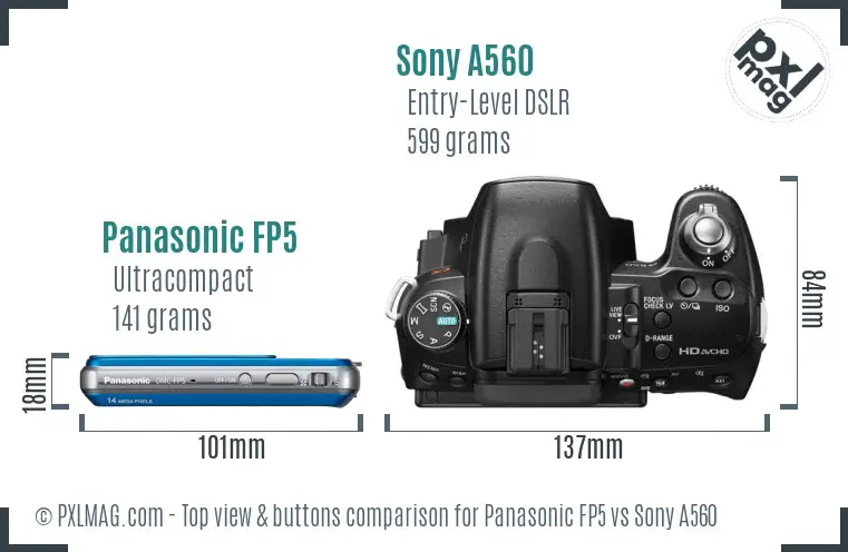 Panasonic FP5 vs Sony A560 top view buttons comparison