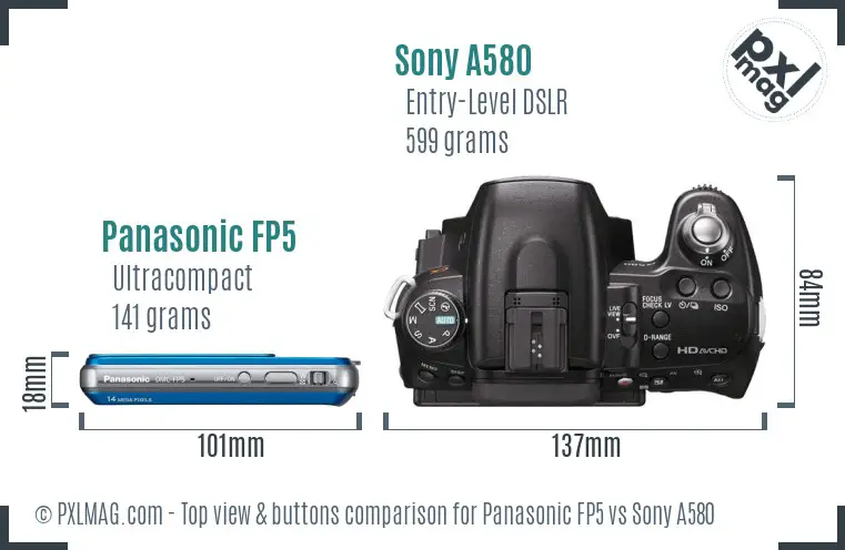 Panasonic FP5 vs Sony A580 top view buttons comparison