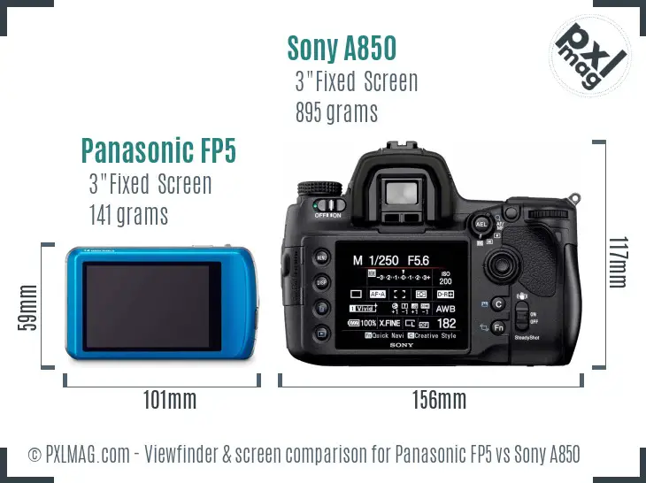 Panasonic FP5 vs Sony A850 Screen and Viewfinder comparison
