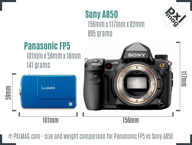 Panasonic FP5 vs Sony A850 size comparison