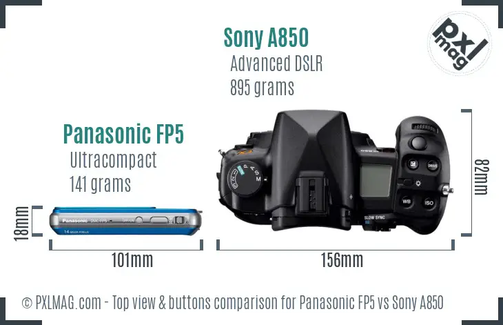 Panasonic FP5 vs Sony A850 top view buttons comparison
