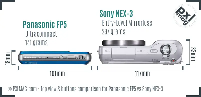 Panasonic FP5 vs Sony NEX-3 top view buttons comparison