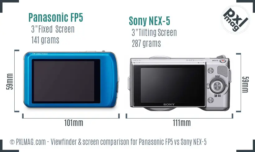 Panasonic FP5 vs Sony NEX-5 Screen and Viewfinder comparison