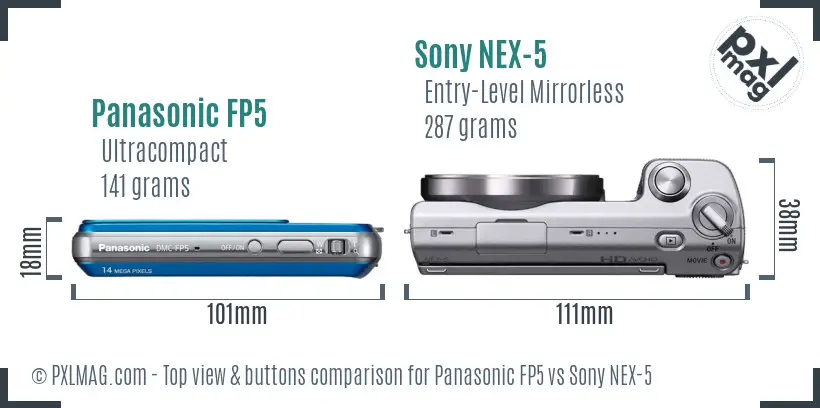 Panasonic FP5 vs Sony NEX-5 top view buttons comparison