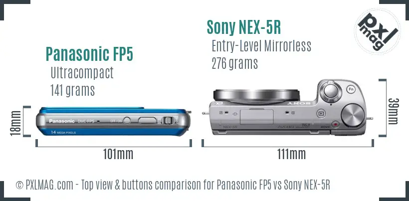 Panasonic FP5 vs Sony NEX-5R top view buttons comparison