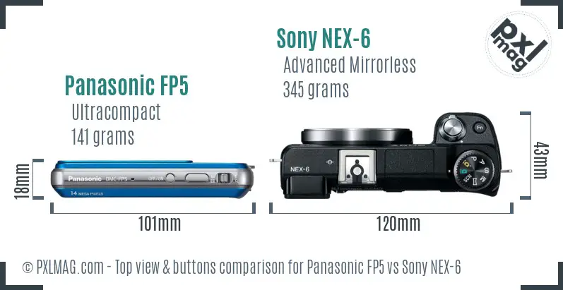 Panasonic FP5 vs Sony NEX-6 top view buttons comparison
