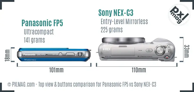 Panasonic FP5 vs Sony NEX-C3 top view buttons comparison