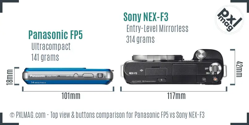 Panasonic FP5 vs Sony NEX-F3 top view buttons comparison