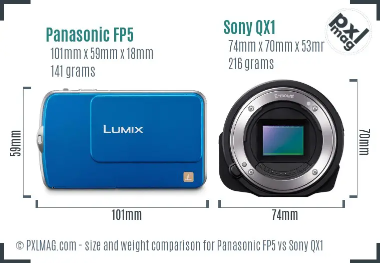 Panasonic FP5 vs Sony QX1 size comparison