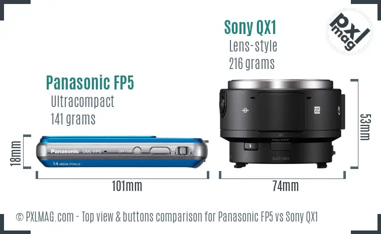 Panasonic FP5 vs Sony QX1 top view buttons comparison