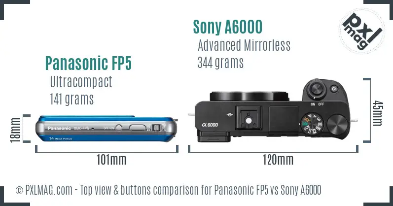 Panasonic FP5 vs Sony A6000 top view buttons comparison Panasonic FP5 vs Sony A6000 top view buttons comparison