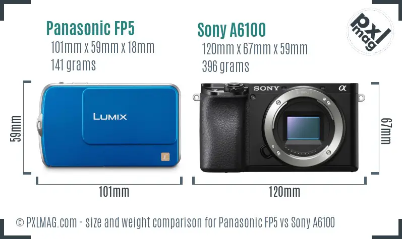 Panasonic FP5 vs Sony A6100 size comparison