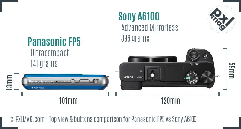 Panasonic FP5 vs Sony A6100 top view buttons comparison