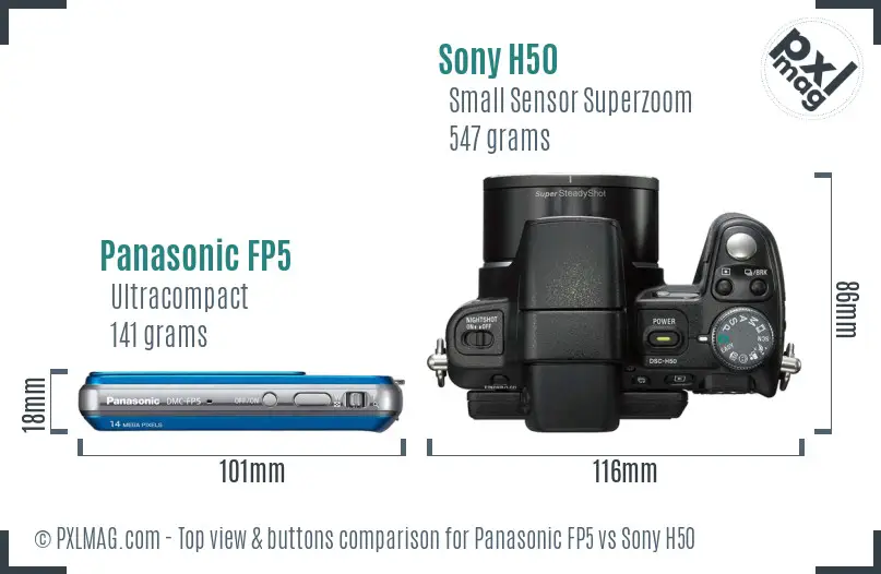 Panasonic FP5 vs Sony H50 top view buttons comparison