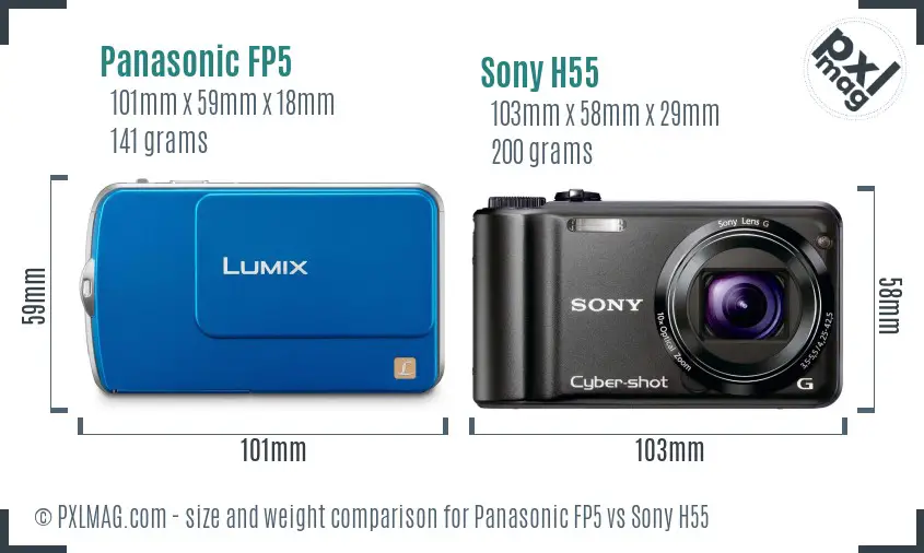 Panasonic FP5 vs Sony H55 size comparison