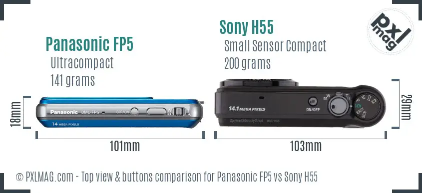 Panasonic FP5 vs Sony H55 top view buttons comparison