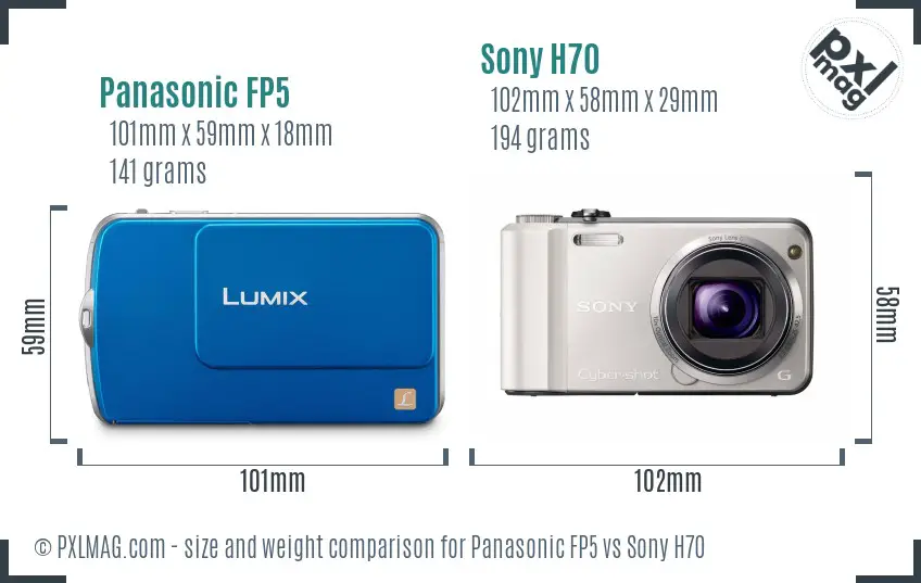 Panasonic FP5 vs Sony H70 size comparison