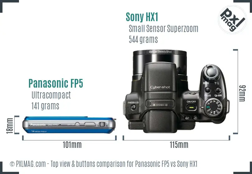 Panasonic FP5 vs Sony HX1 top view buttons comparison