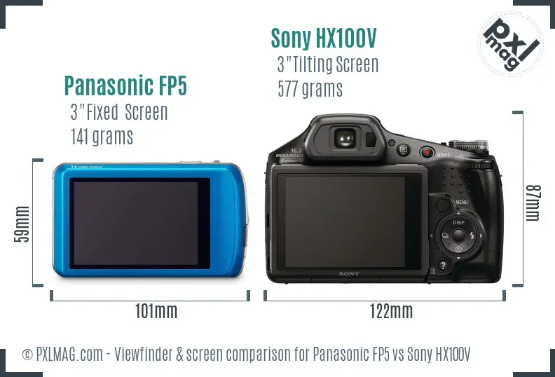 Panasonic FP5 vs Sony HX100V Screen and Viewfinder comparison