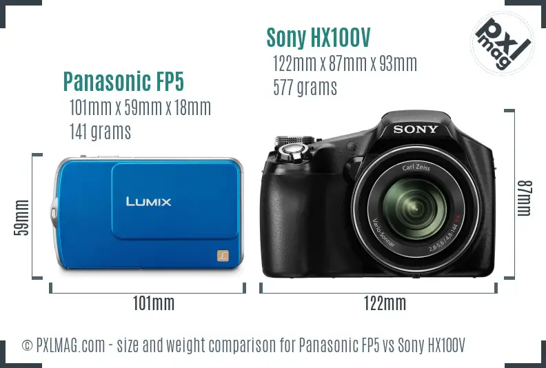 Panasonic FP5 vs Sony HX100V size comparison