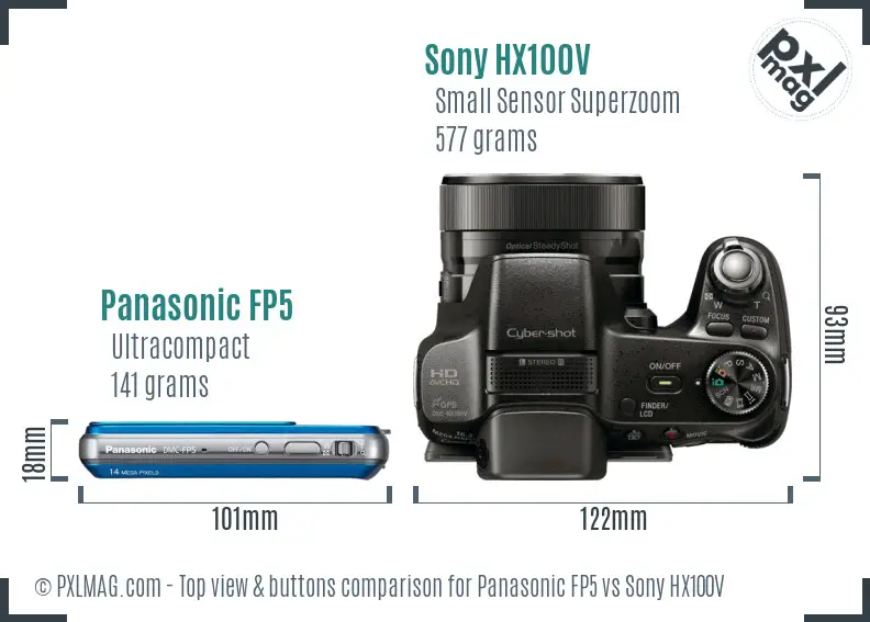 Panasonic FP5 vs Sony HX100V top view buttons comparison