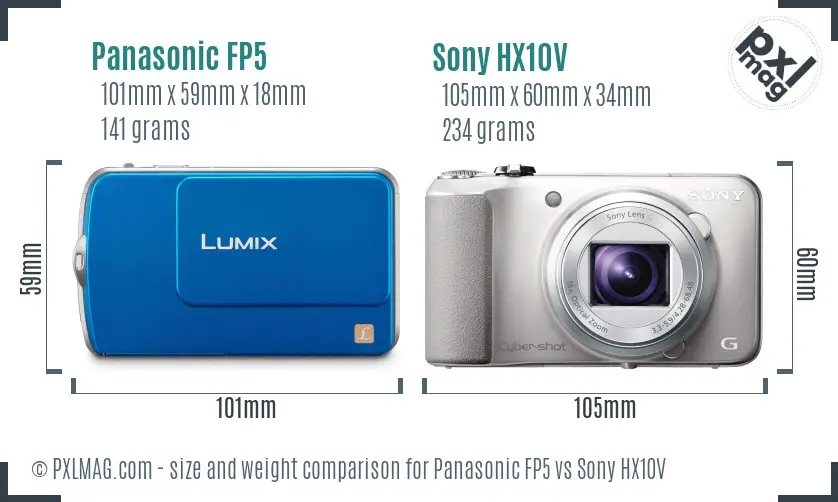 Panasonic FP5 vs Sony HX10V size comparison