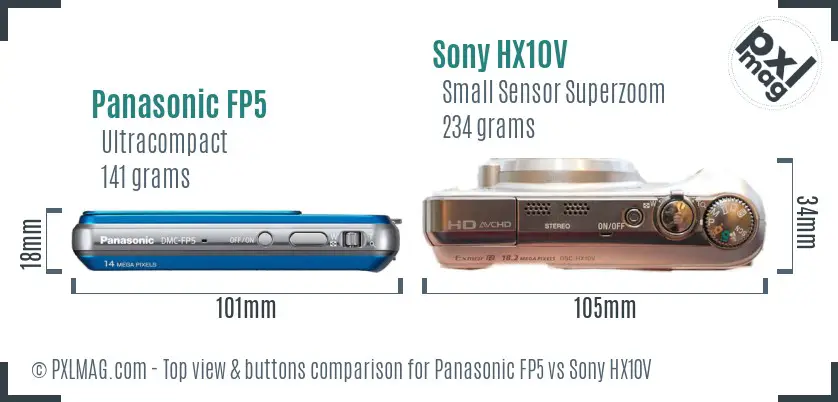 Panasonic FP5 vs Sony HX10V top view buttons comparison