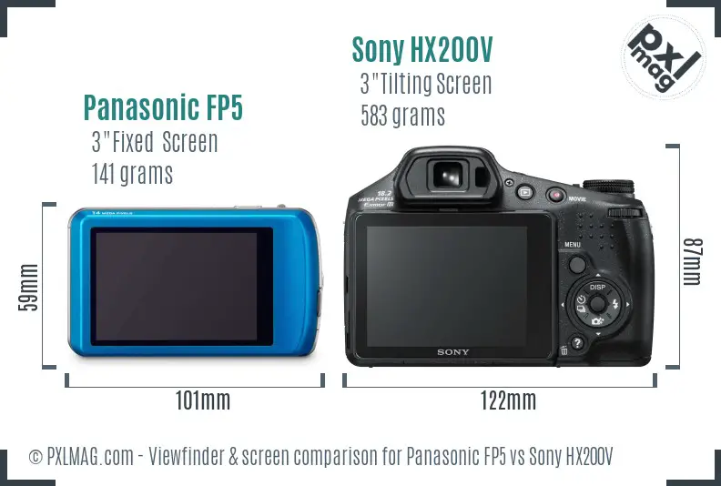 Panasonic FP5 vs Sony HX200V Screen and Viewfinder comparison
