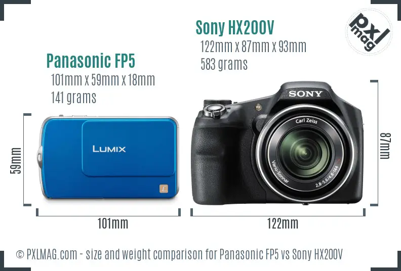 Panasonic FP5 vs Sony HX200V size comparison