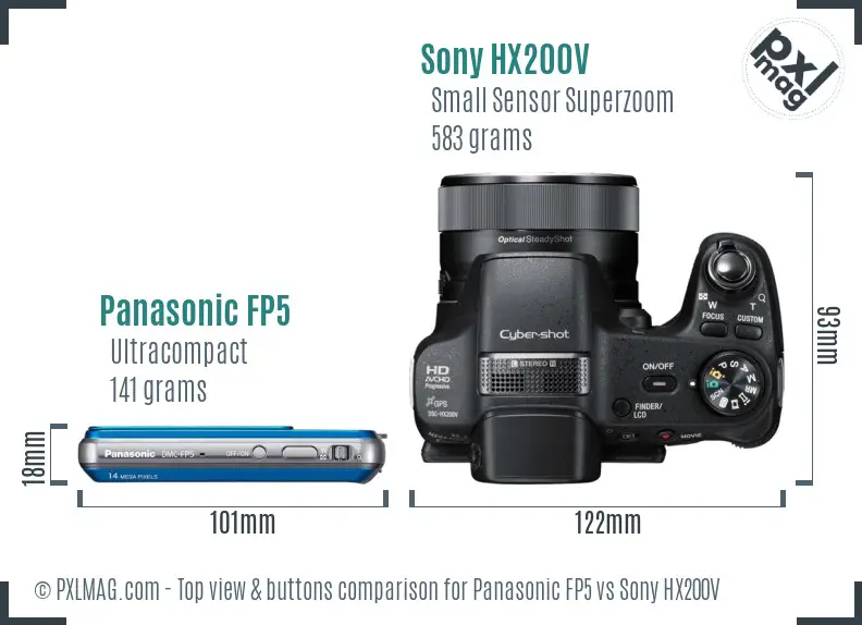 Panasonic FP5 vs Sony HX200V top view buttons comparison