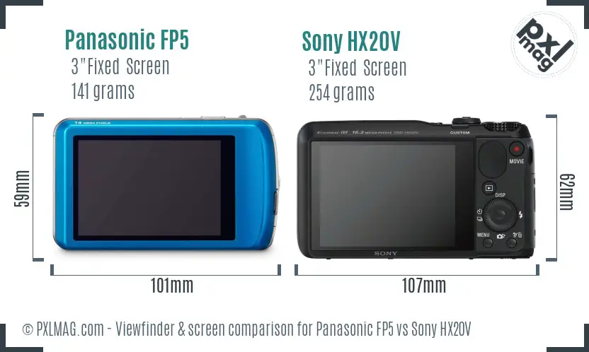 Panasonic FP5 vs Sony HX20V Screen and Viewfinder comparison
