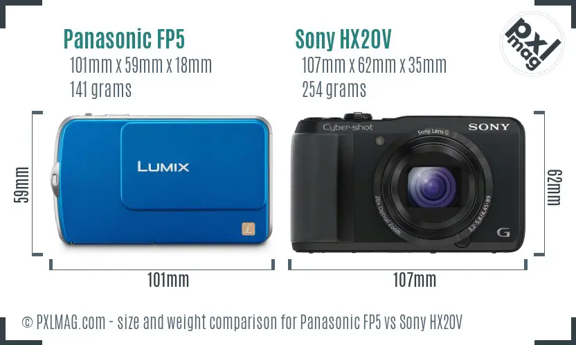 Panasonic FP5 vs Sony HX20V size comparison