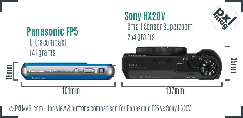 Panasonic FP5 vs Sony HX20V top view buttons comparison