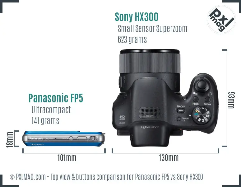 Panasonic FP5 vs Sony HX300 top view buttons comparison