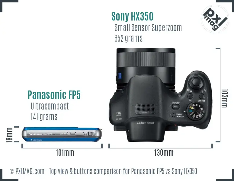 Panasonic FP5 vs Sony HX350 top view buttons comparison