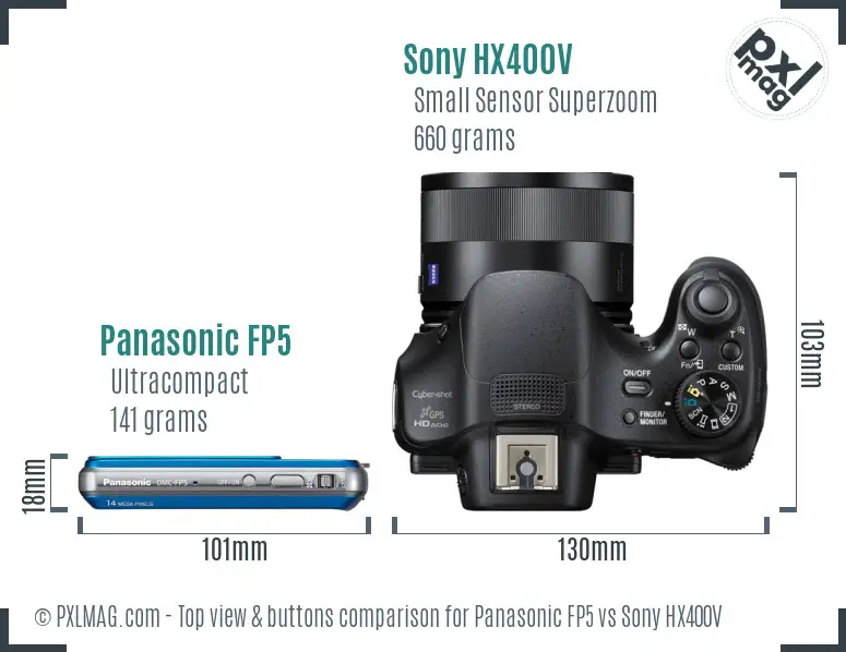 Panasonic FP5 vs Sony HX400V top view buttons comparison