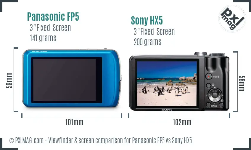Panasonic FP5 vs Sony HX5 Screen and Viewfinder comparison