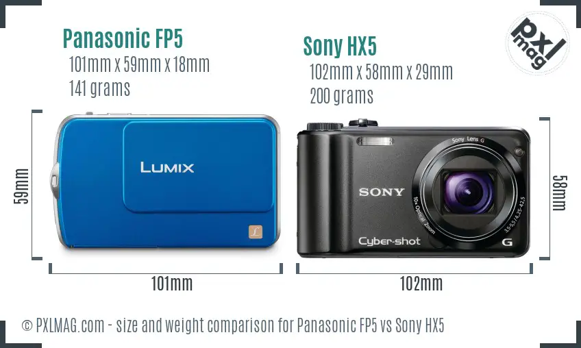 Panasonic FP5 vs Sony HX5 size comparison