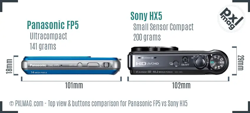 Panasonic FP5 vs Sony HX5 top view buttons comparison
