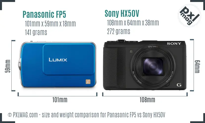 Panasonic FP5 vs Sony HX50V size comparison