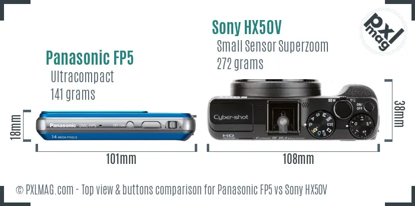Panasonic FP5 vs Sony HX50V top view buttons comparison