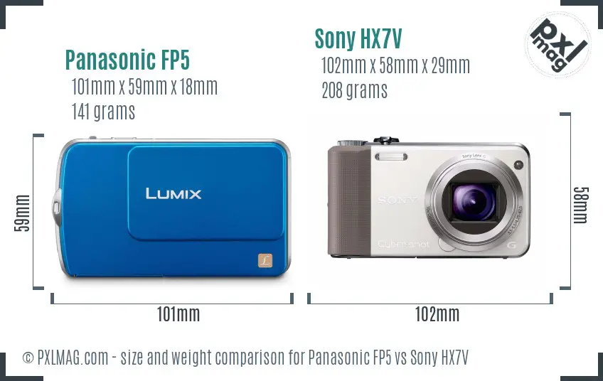 Panasonic FP5 vs Sony HX7V size comparison