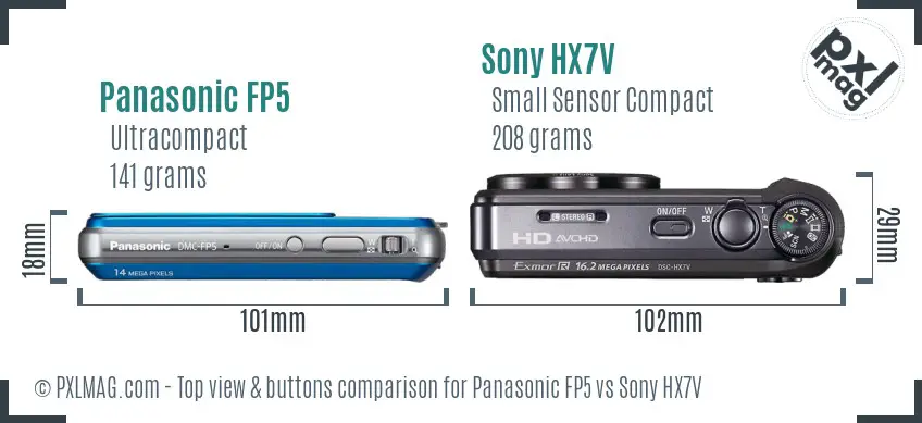 Panasonic FP5 vs Sony HX7V top view buttons comparison