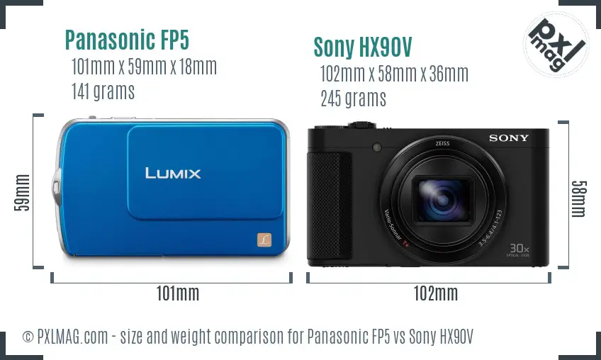 Panasonic FP5 vs Sony HX90V size comparison