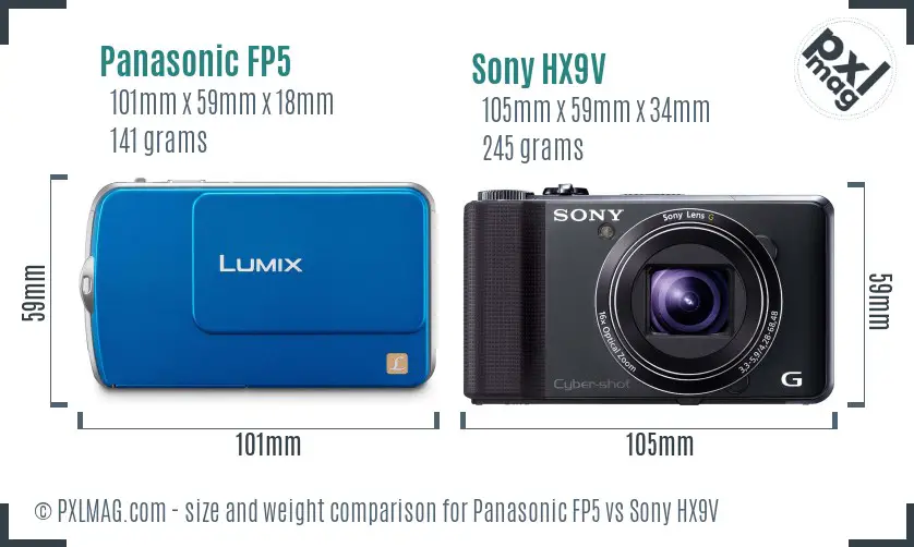 Panasonic FP5 vs Sony HX9V size comparison