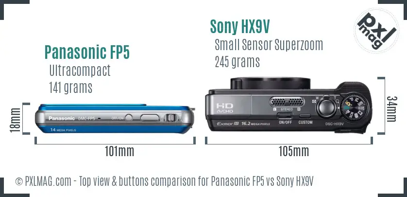 Panasonic FP5 vs Sony HX9V top view buttons comparison