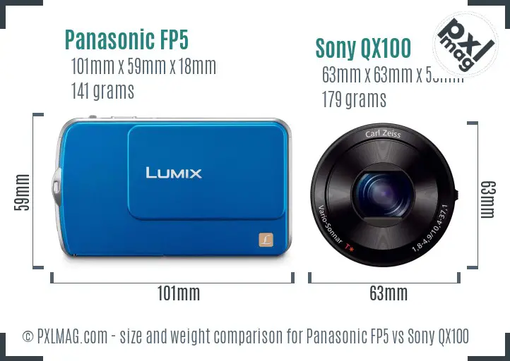 Panasonic FP5 vs Sony QX100 size comparison